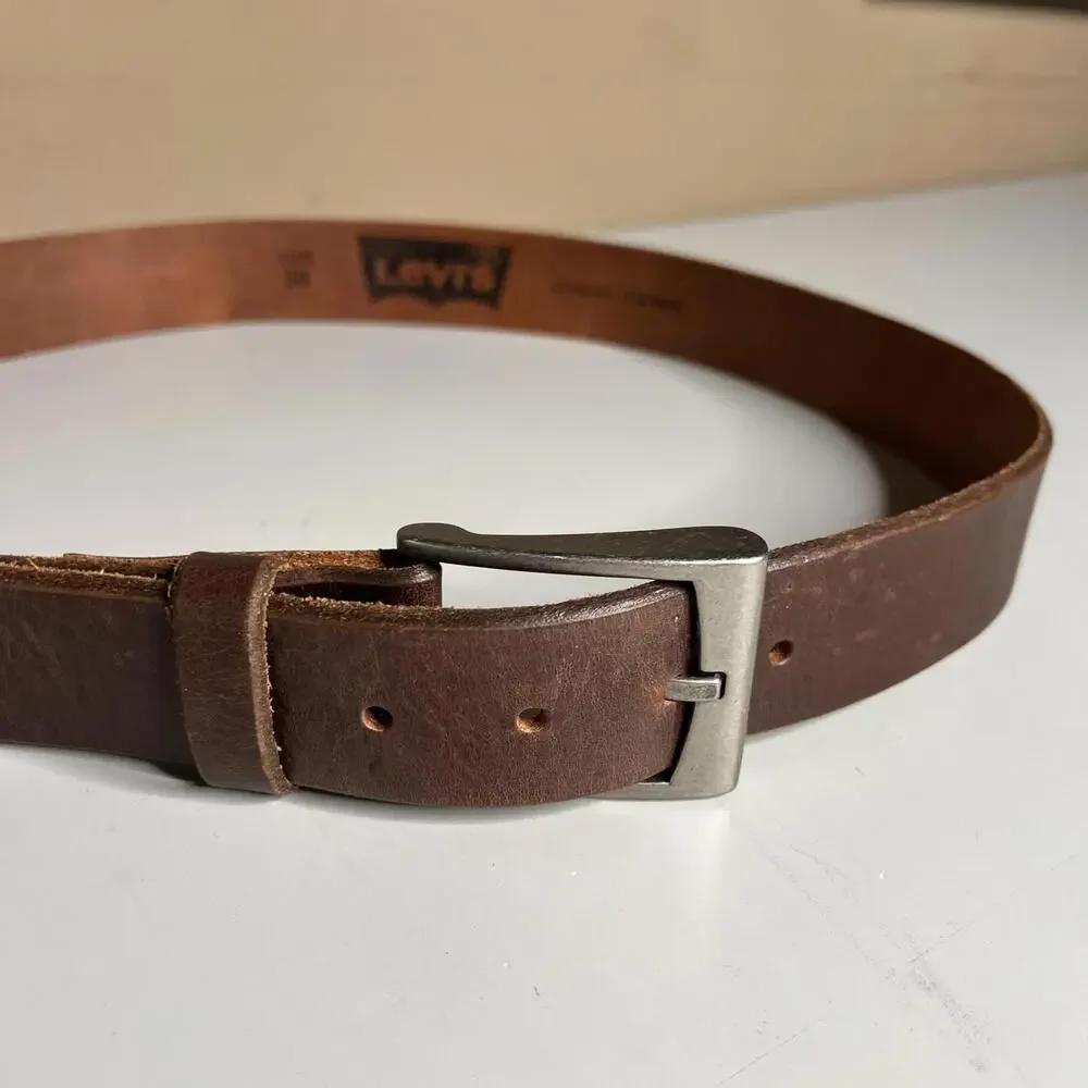 Levi's Leather Belt Mens‎ 38 Brown Silver Buckle Genuine Leather Casual Classic